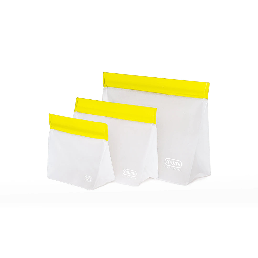 Yellow Reusable Zip Up Bag Set of 3