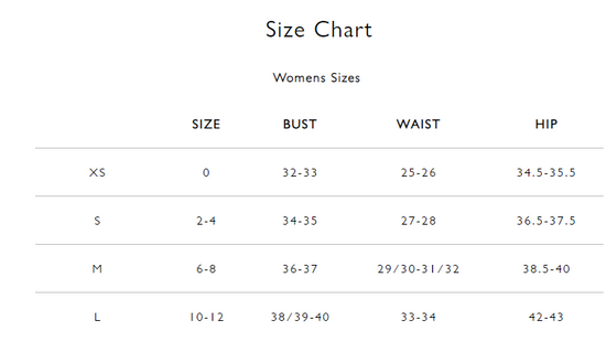 Celia Top Size Chart