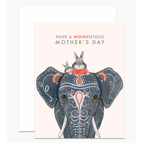 Mom Bunny on Elephant Greeting Card
