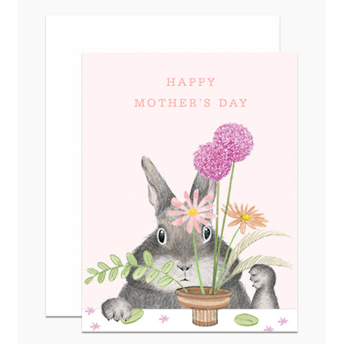 Mother's Day Bunny Flower Arrangement Greeting Card